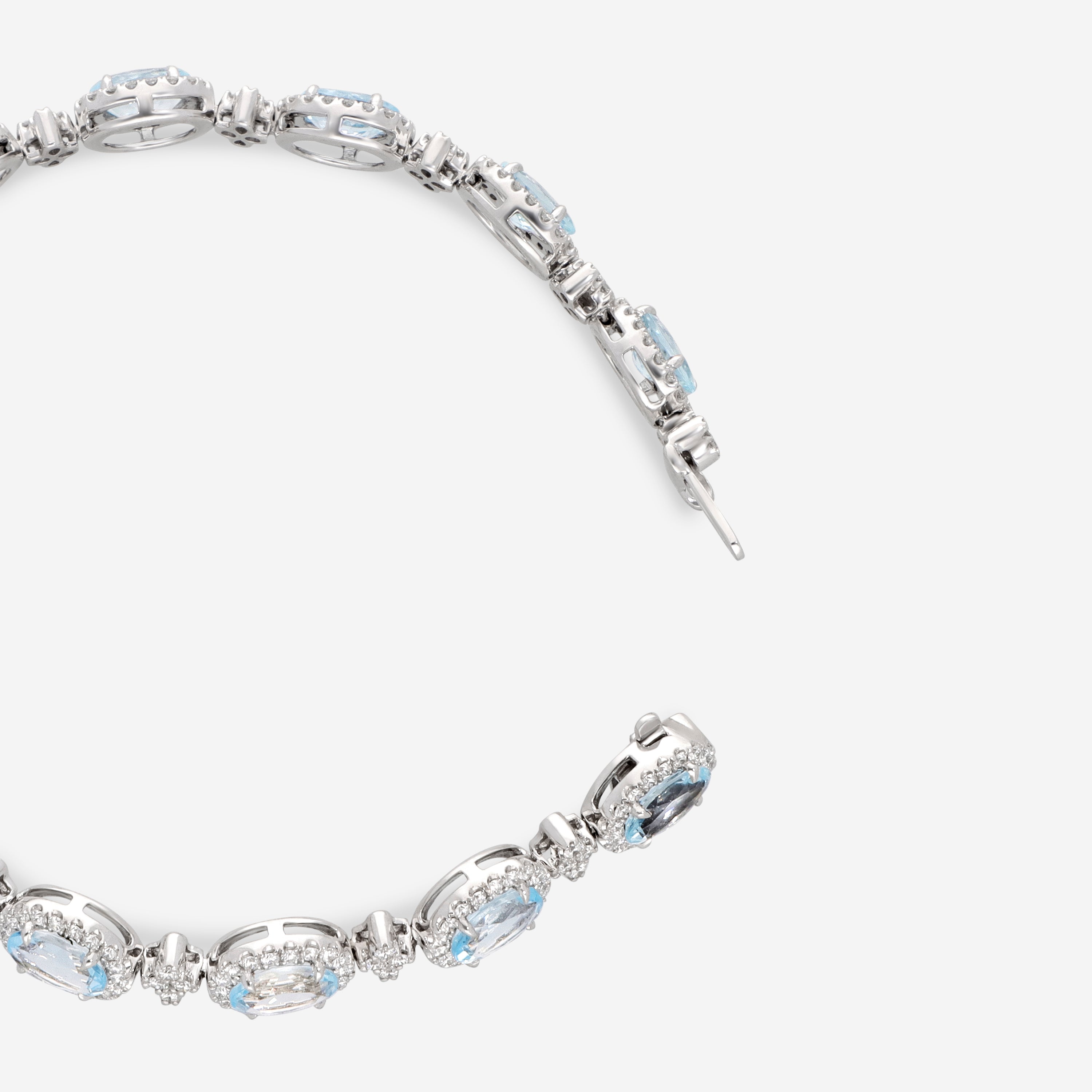 Ina Mar 18K White Gold Oval Aquamarine and Diamond Cluster Tennis Bracelet BR-075318-Aqua