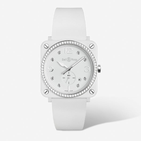 Bell & Ross Br S White Ceramic Diamonds Quartz Watch BRS-WH-CES-LGD/SRB