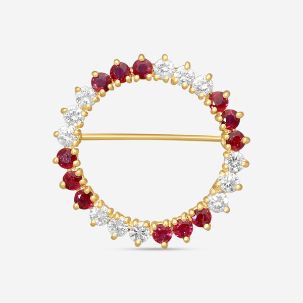 Suna 18K Yellow Gold Ruby & Diamond Circle Pin P7343RY