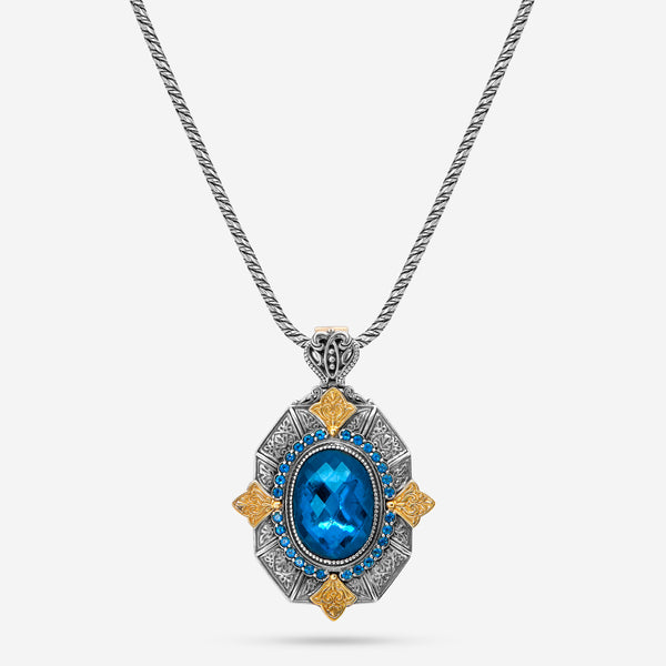 Konstantino Sterling Silver and 18K Yellow Gold, Blue Topaz Statement Pendant Necklace C-MEMK5125-298-CUT - THE SOLIST