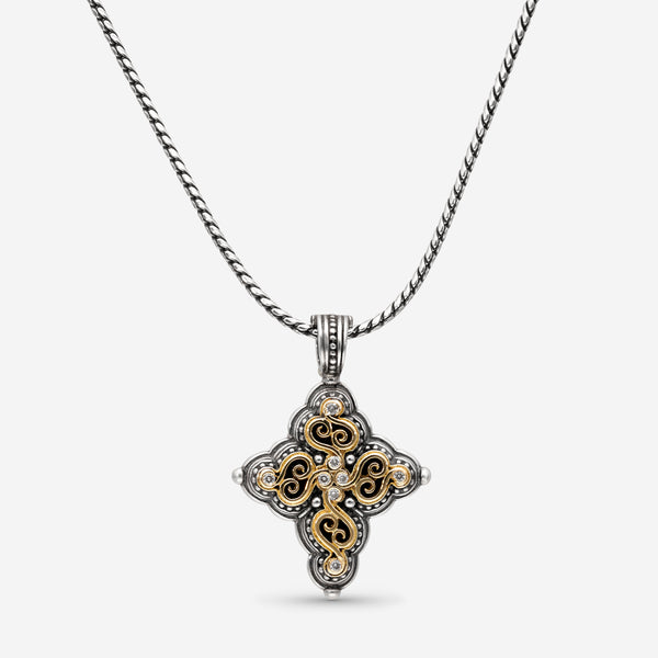 Konstantino Sterling Silver and 18K Yellow Gold, Diamond and Diamond Cross Pendant Necklace C-STKJ120-109 - THE SOLIST