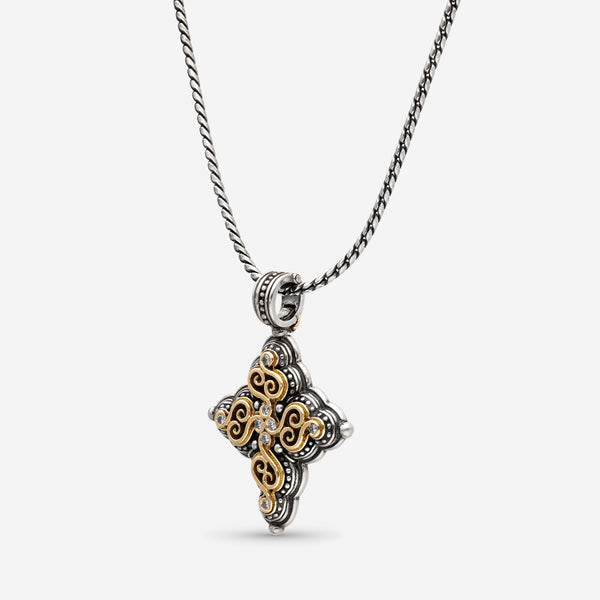 Konstantino Sterling Silver and 18K Yellow Gold, Diamond and Diamond Cross Pendant Necklace C-STKJ120-109 - THE SOLIST