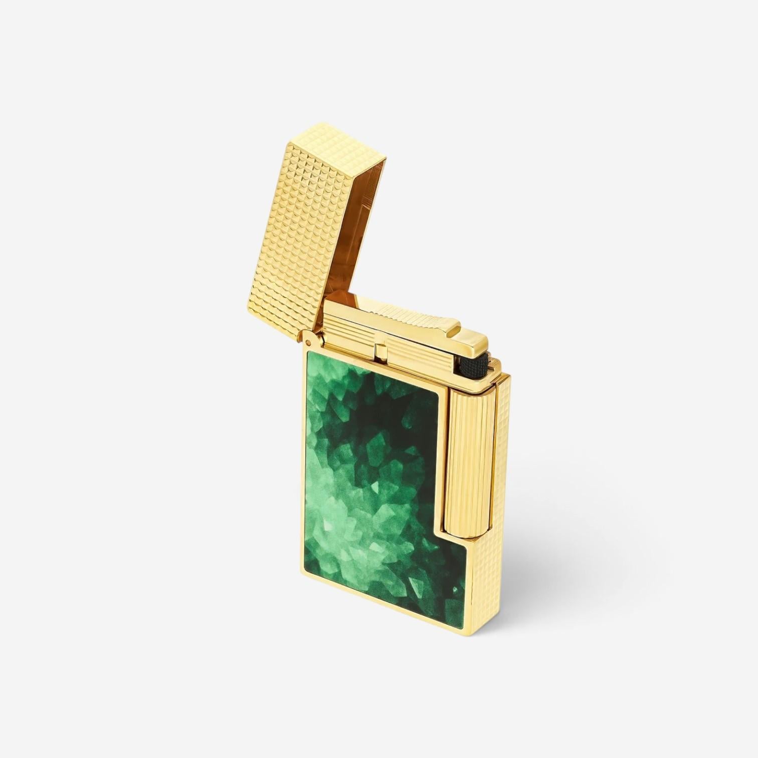 S.T. Dupont Line 2 Geode Green Lacquer & Gold Lighter C16036CL