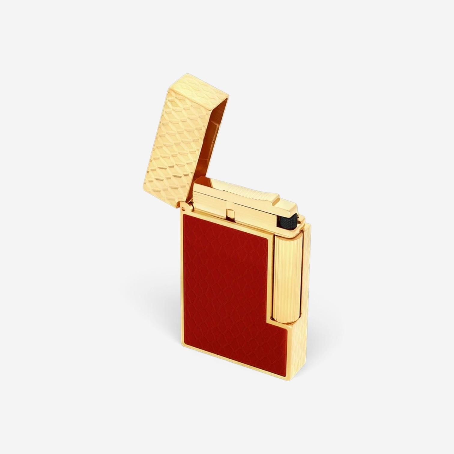 S.T. Dupont Line 2 Red Dragon Animation Burgundy Lacquer & Gold Lighter C16626