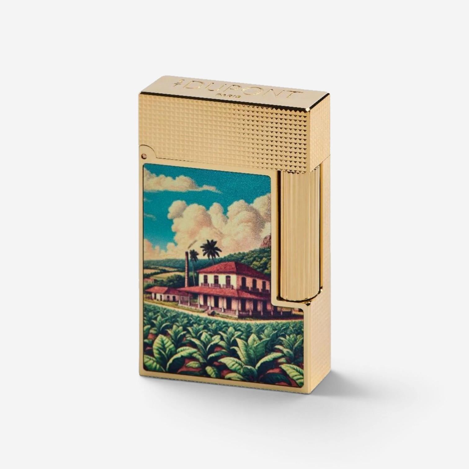 S.T. Dupont Line 2 Cuba Fields & Flag Gold & Multi-Color Lacquer Lighter C16655