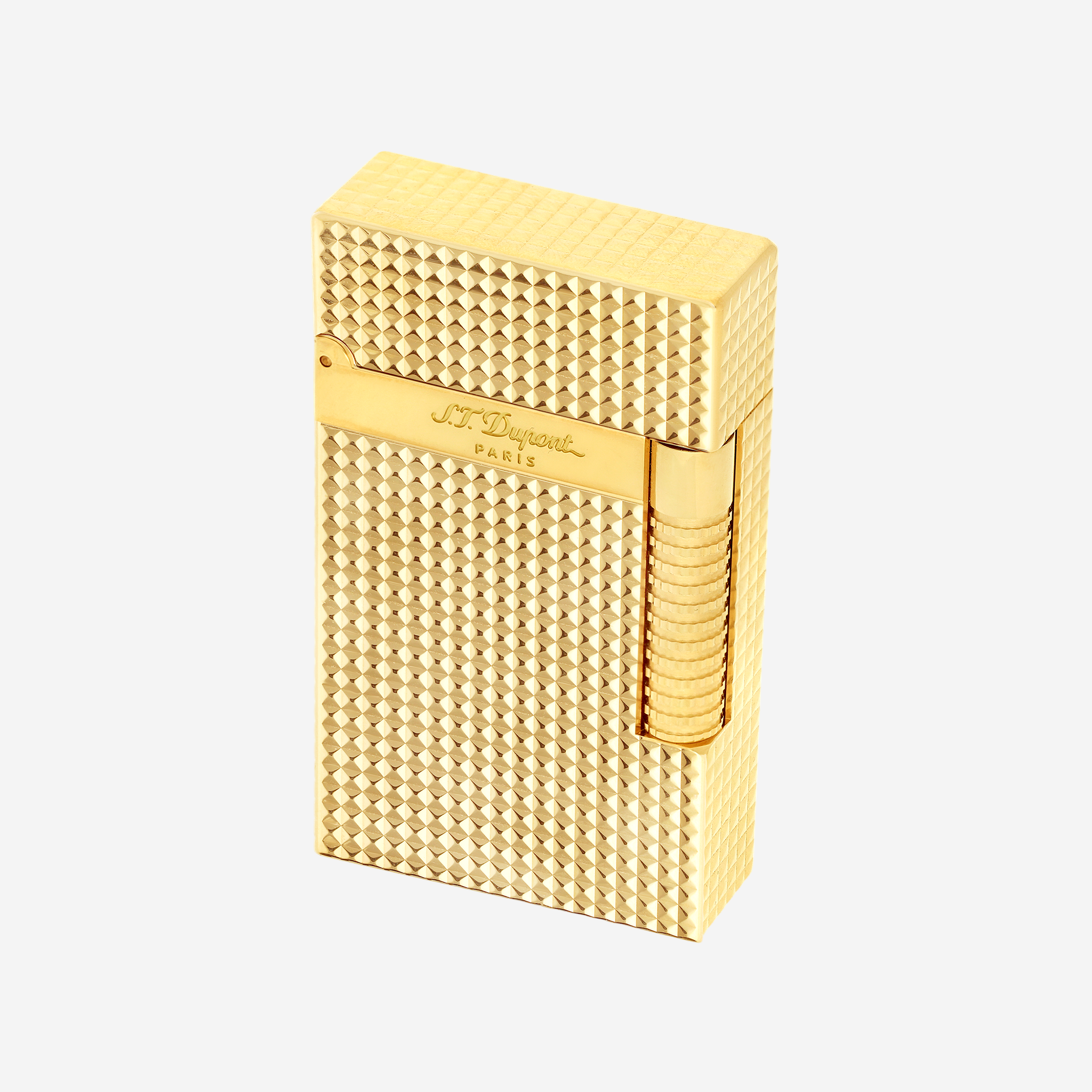 S.T. Dupont Le Grand Brass & Yellow Gold Plated Diamond Head Lighter C23009