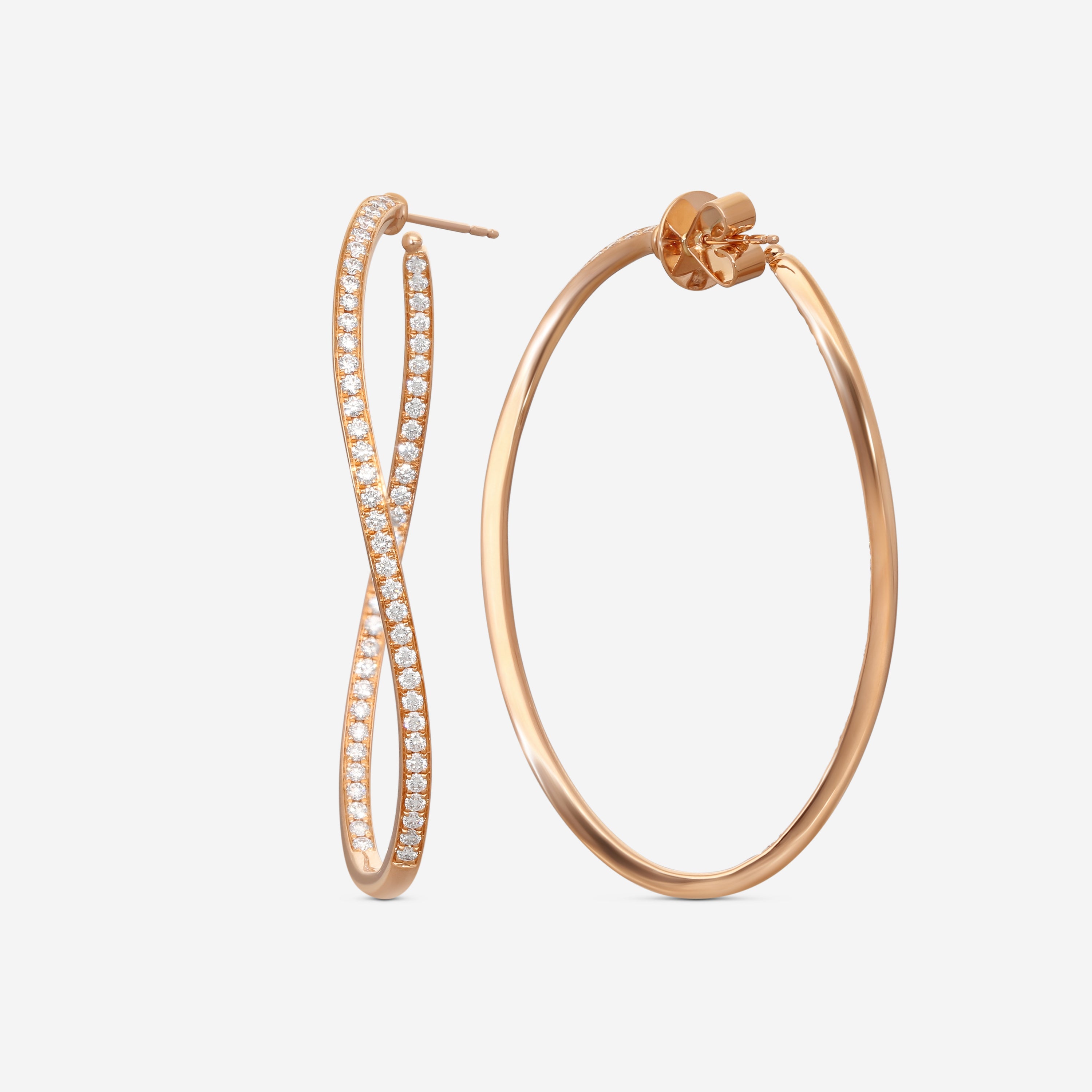 Mémoire Channel Set 18K Rose Gold Diamond Twist Hoop Earrings CHHO217