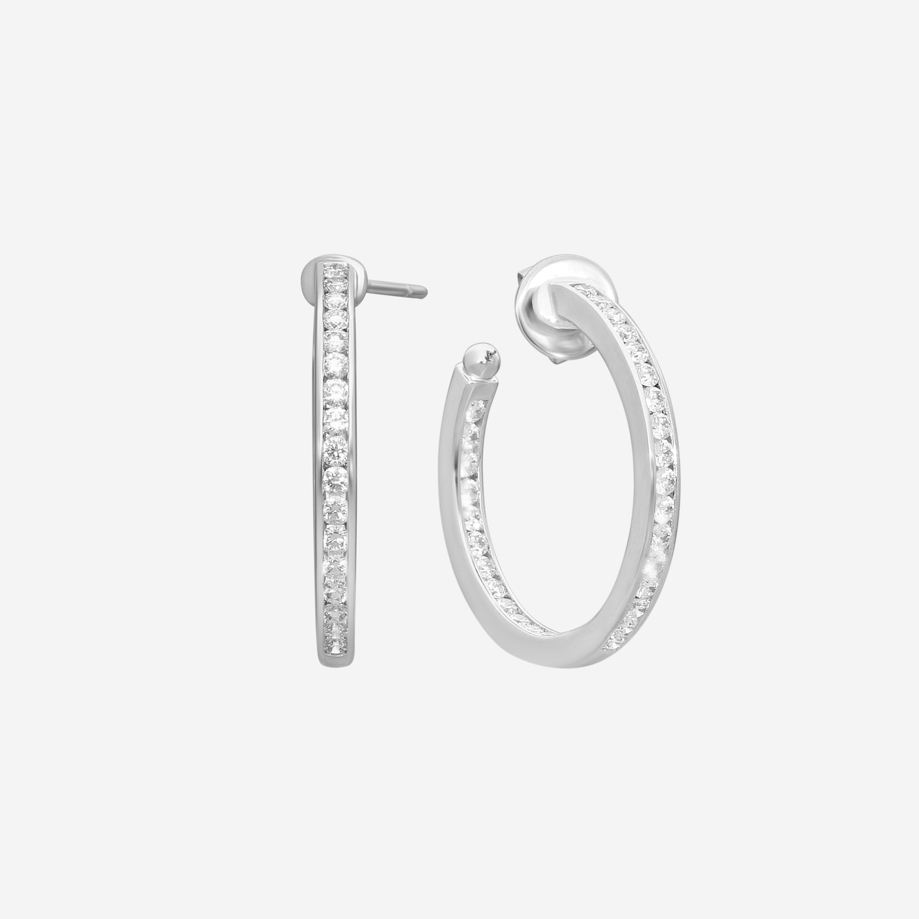 Mémoire Channel Set 18K White Gold Diamond Round Hoop Earrings CHHO259 - THE SOLIST