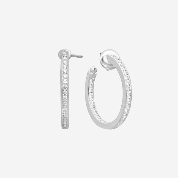 Mémoire Channel Set 18K White Gold Diamond Round Hoop Earrings CHHO259 - THE SOLIST