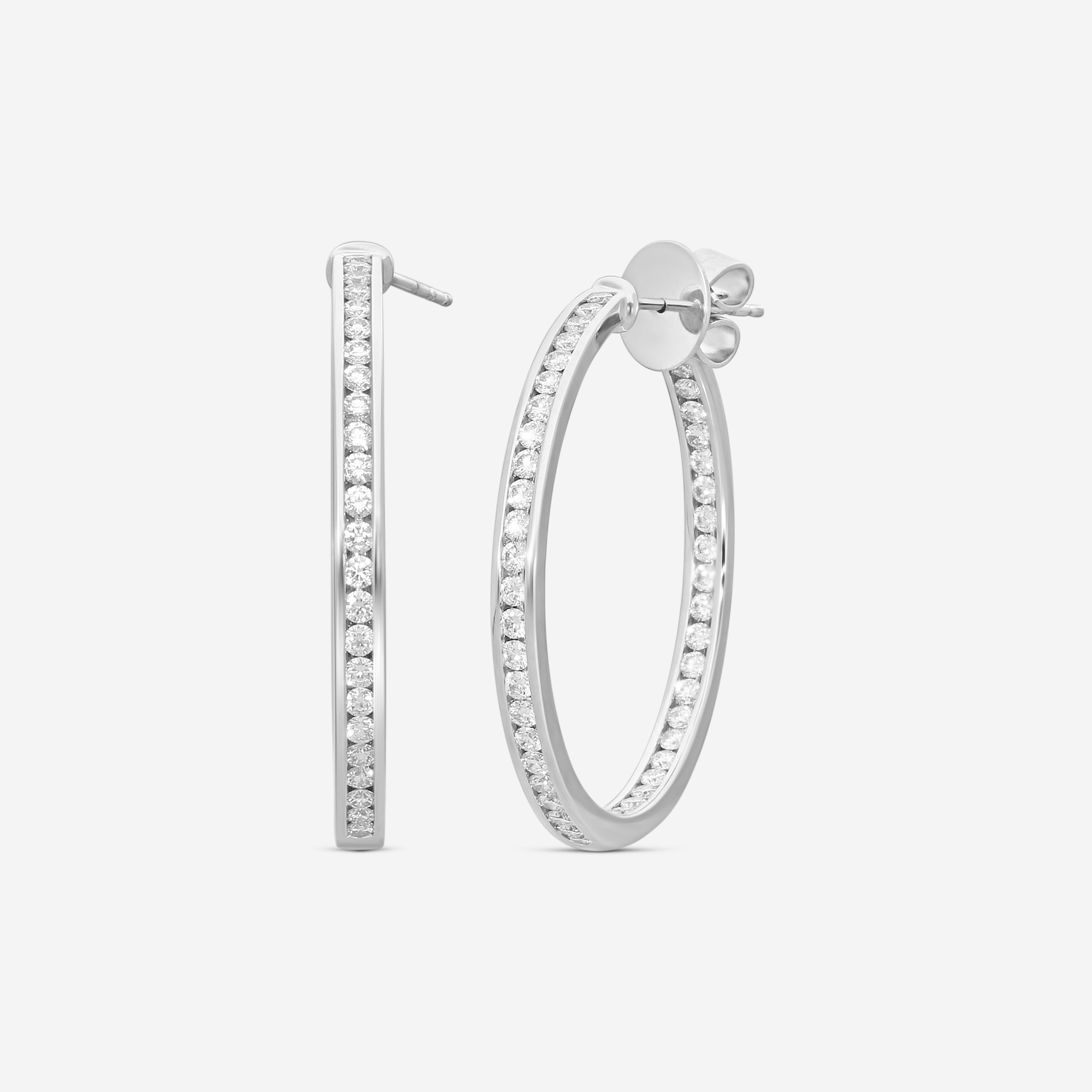 Mémoire Channel Set 18K White Gold Diamond Round Hoop Earrings CHHO265 - THE SOLIST