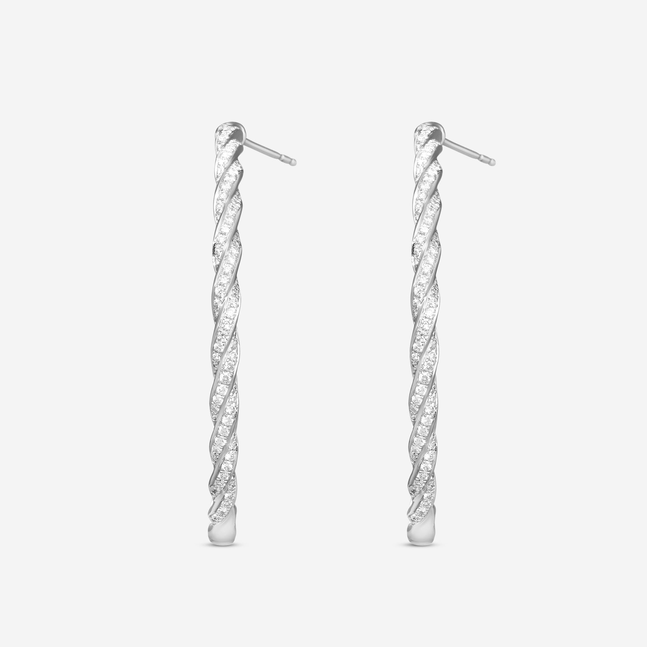 Mémoire 18K White Gold Full Pavé Rope Hoop Earrings CHHO384 - THE SOLIST