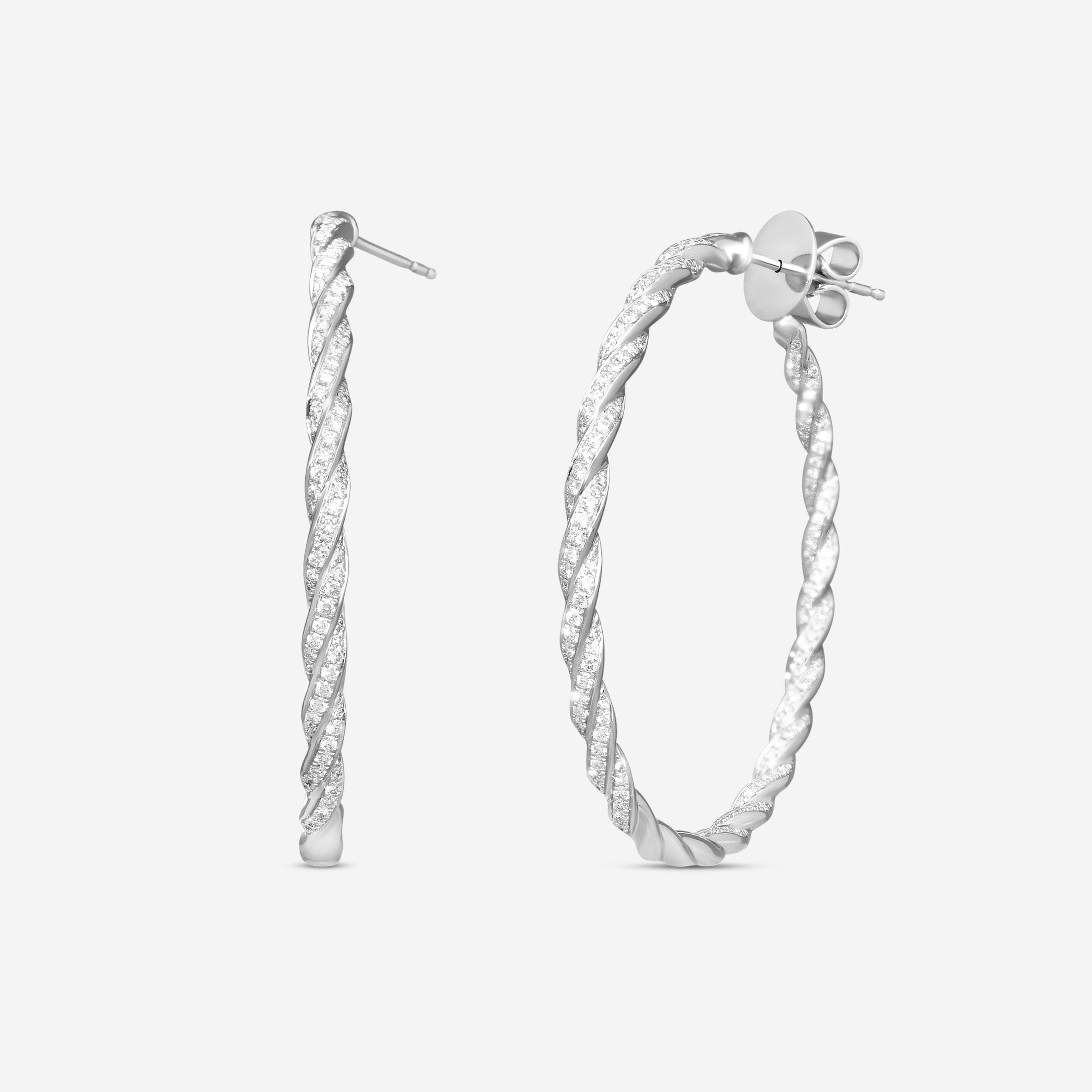 Mémoire 18K White Gold Full Pavé Rope Hoop Earrings CHHO384 - THE SOLIST