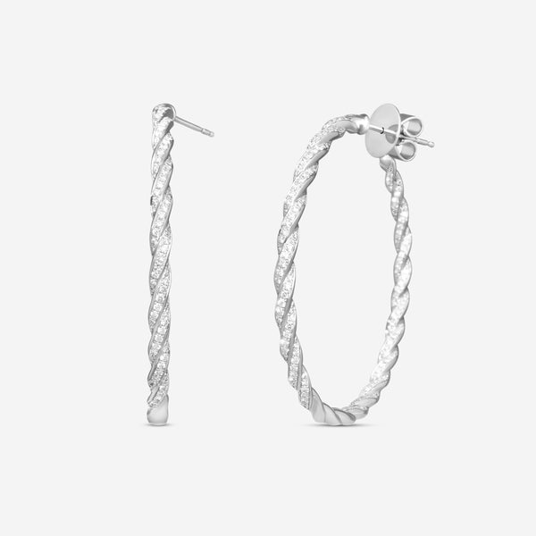 Mémoire 18K White Gold Full Pavé Rope Hoop Earrings CHHO384