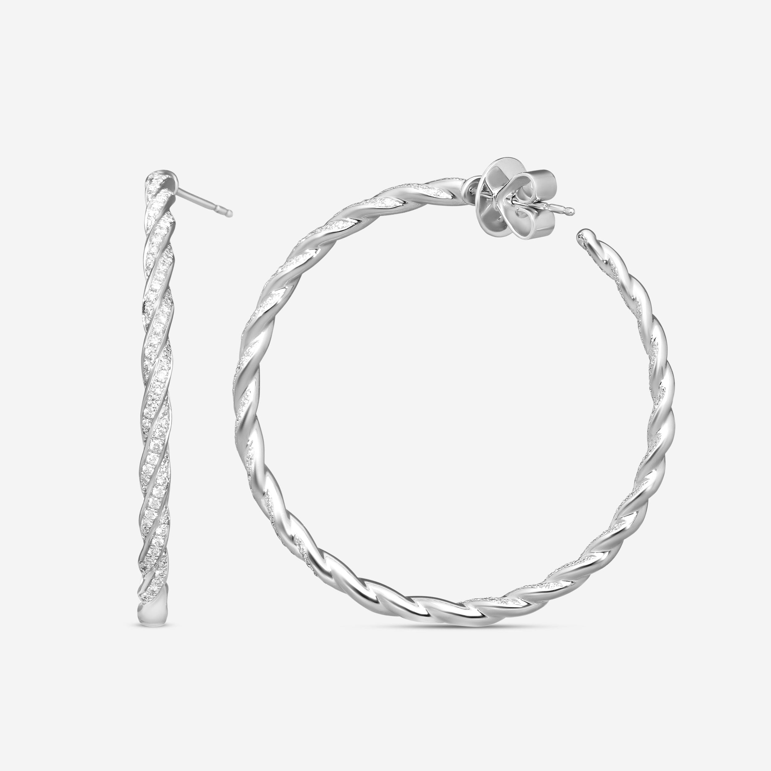 Mémoire 18K White Gold Full Pavé Rope Hoop Earrings CHHO384 - THE SOLIST