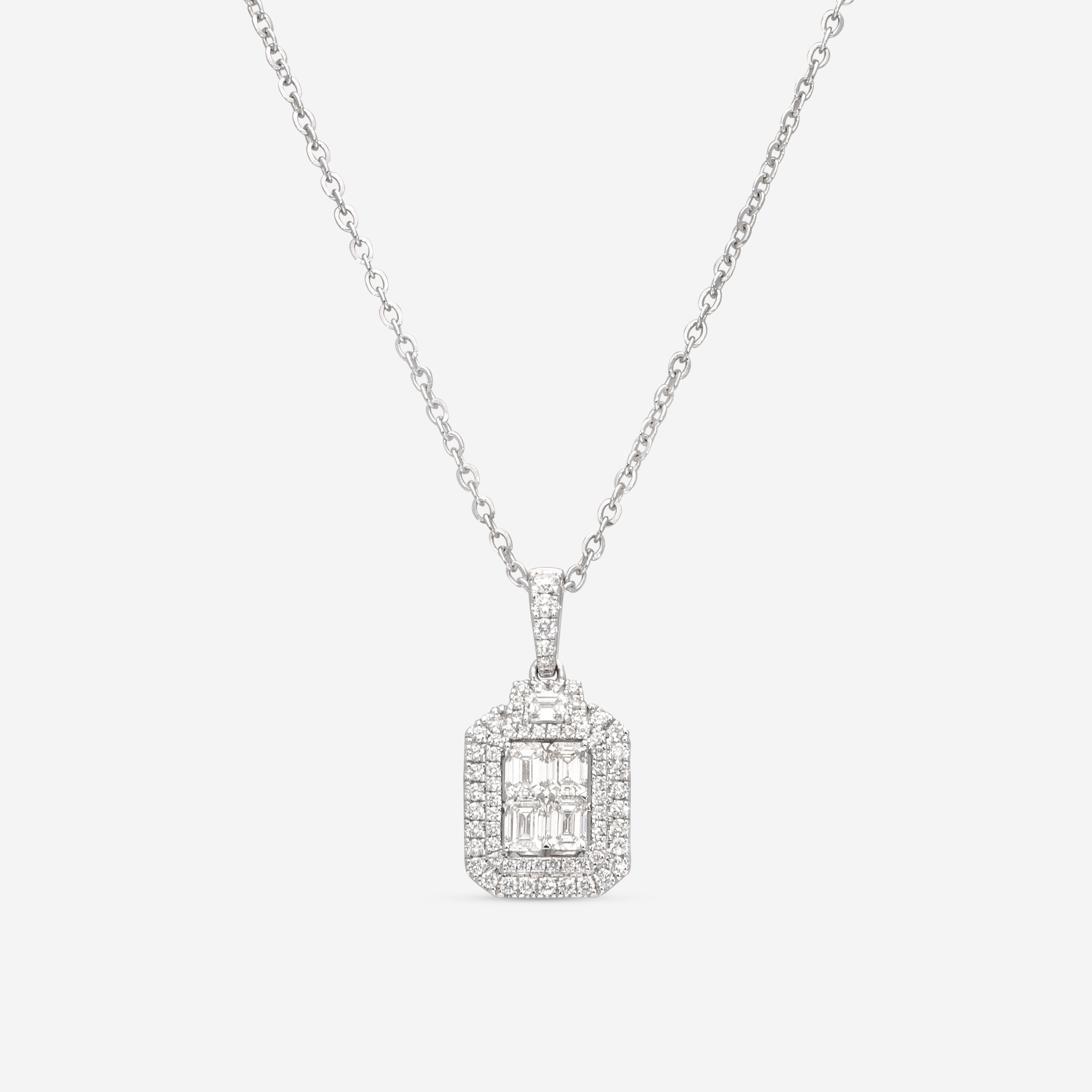 Ina Mar 18K White Gold, Diamond 1.35ct. tw. Cluster Pendant Necklace IMKGK09