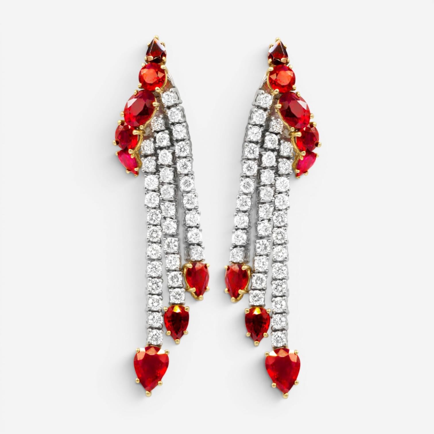 Diana M. Jewels Platinum & 18K Yellow Gold Ruby Diamond Chandelier Earrings CSE2