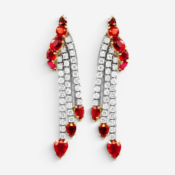 Diana M. Jewels Platinum & 18K Yellow Gold Ruby Diamond Chandelier Earrings CSE2