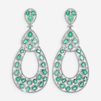 Diana M. Jewels 18K White Gold Emerald & Diamond Drop Earrings CSE215