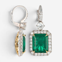 Diana M. Jewels 18K White & Yellow Gold Emerald & Diamond Drop Earrings CSE273