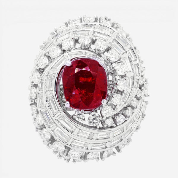 Diana M. Jewels 18K White Gold Ruby & Diamond Statement Ring CSR76