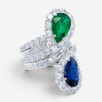 Diana M. Jewels Platinum Sapphire & Emerald Spiral Ring CSR81