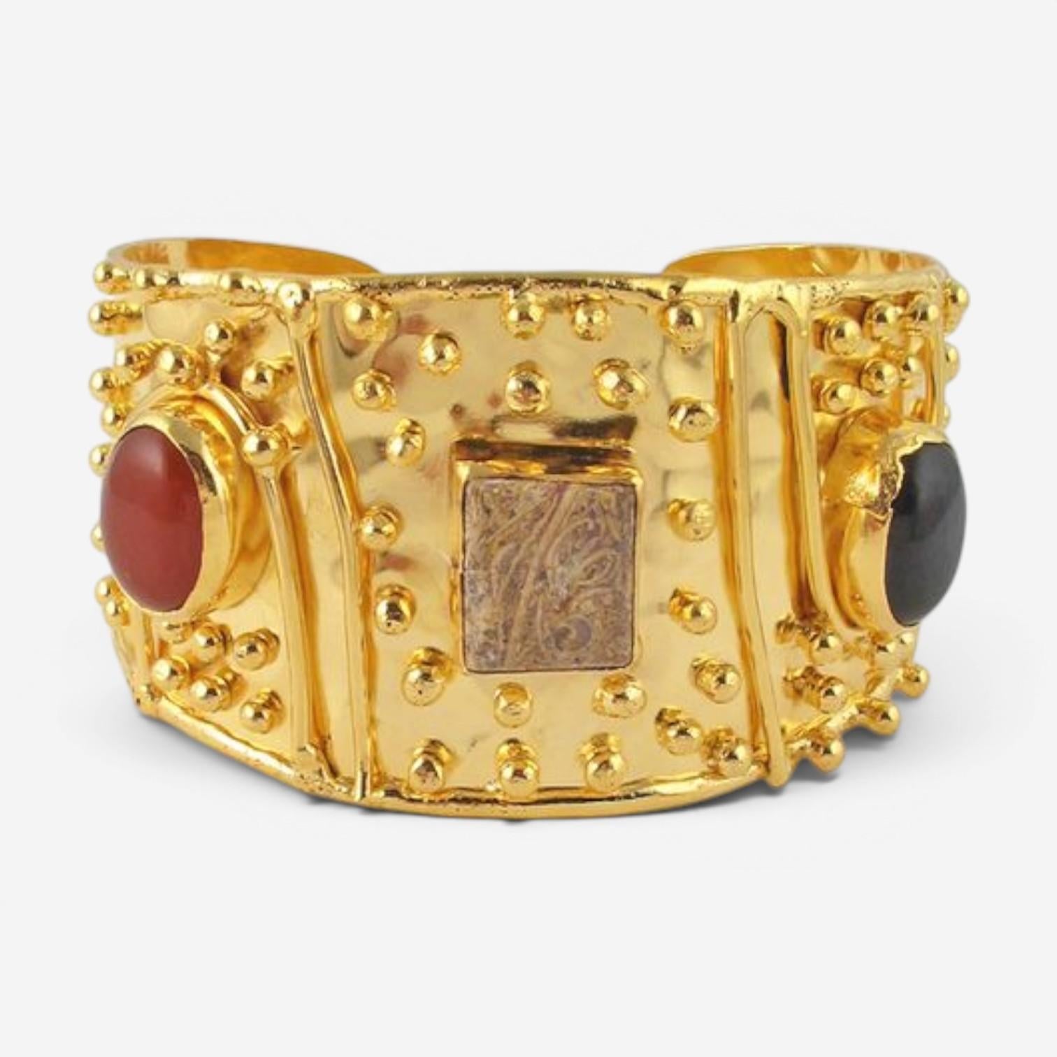 Devon Leigh Cuff 18K Yellow Gold Plated Brass Onyx & Agate Cuff Bracelet CUFF275