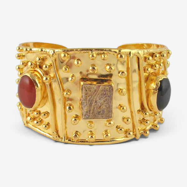 Devon Leigh Cuff 18K Yellow Gold Plated Brass Onyx & Agate Cuff Bracelet CUFF275