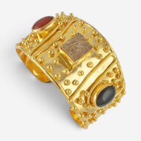 Devon Leigh Cuff 18K Yellow Gold Plated Brass Onyx & Agate Cuff Bracelet CUFF275