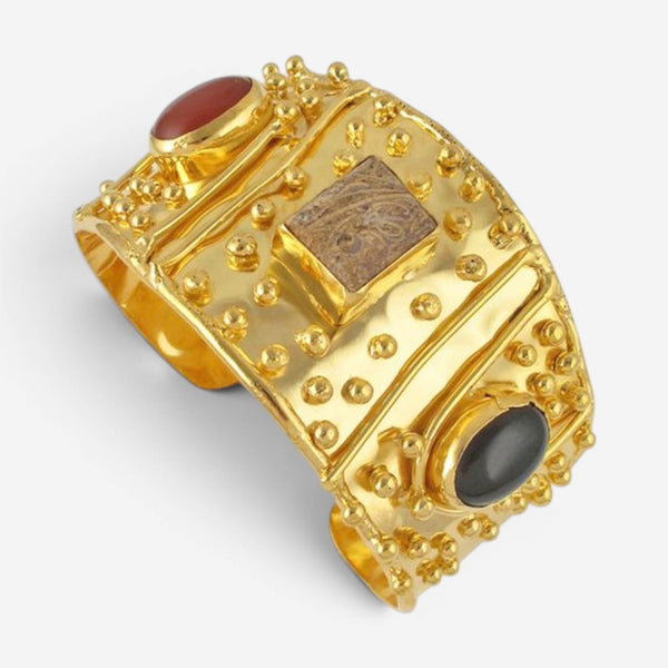 Devon Leigh Cuff 18K Yellow Gold Plated Brass Onyx & Agate Cuff Bracelet CUFF275