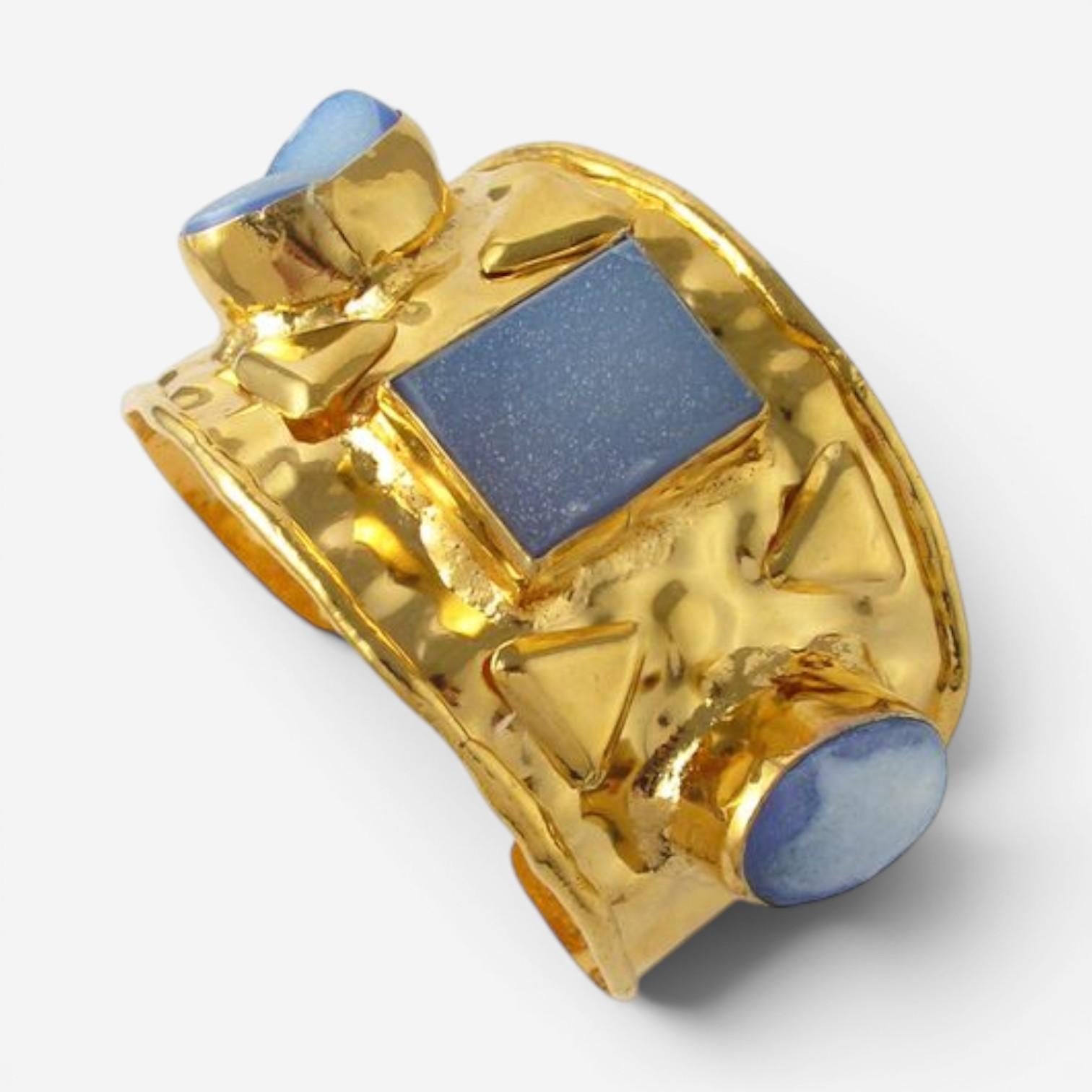 Devon Leigh 18K Yellow Gold Plated Brass Druzy Cuff Bracelet CUFF62-BL