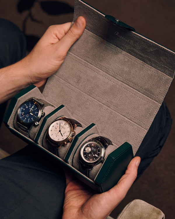 Rapport London Vantage Serpentine Leather Three Watch Roll D137