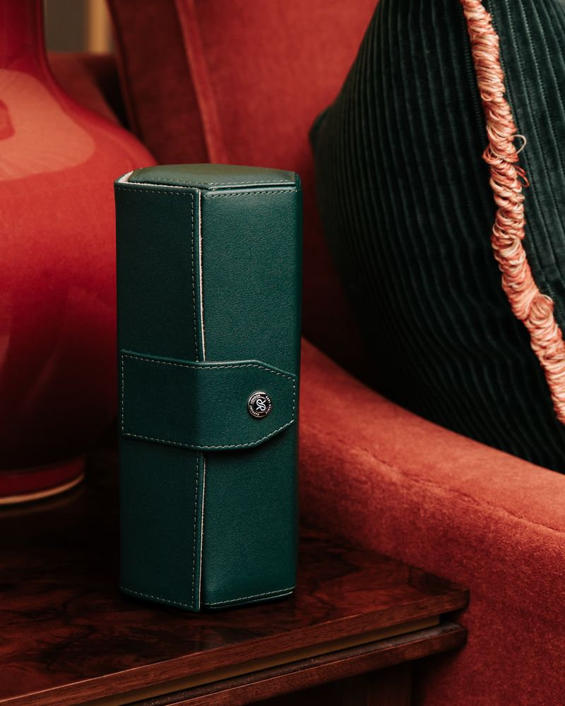 Rapport London Vantage Serpentine Leather Three Watch Roll D137