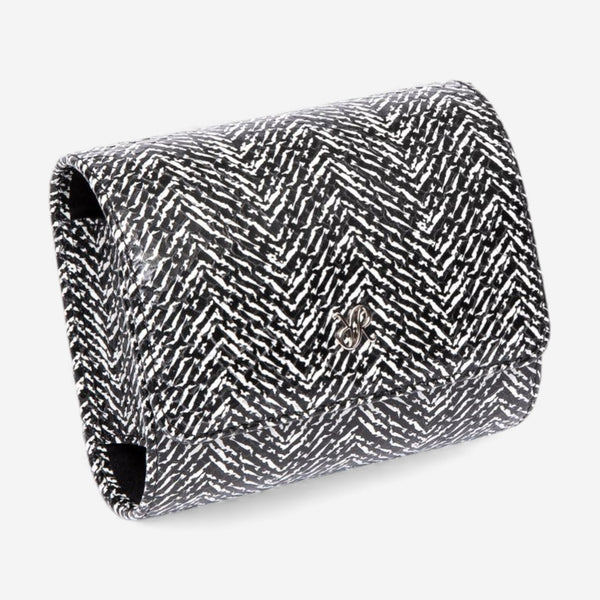 Rapport London Marlow Black Herringbone Leather Single Watch Roll D144