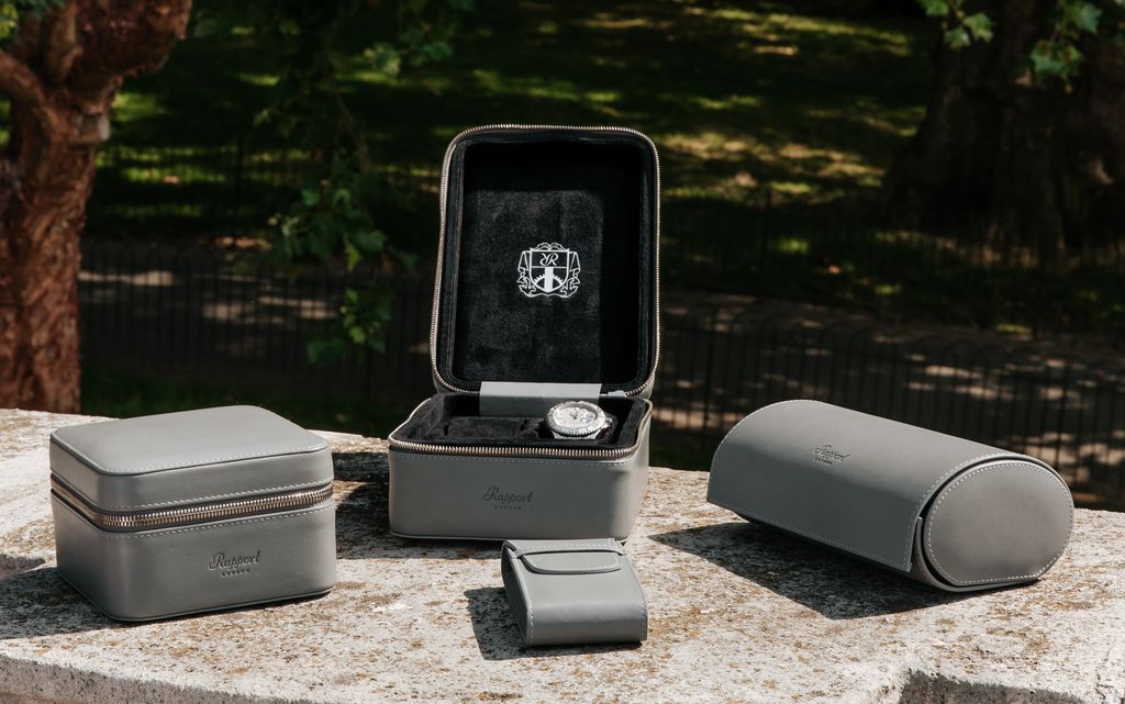 Rapport London Hyde Park Navy Grey Smooth Leather Two Watch Zip Case D264