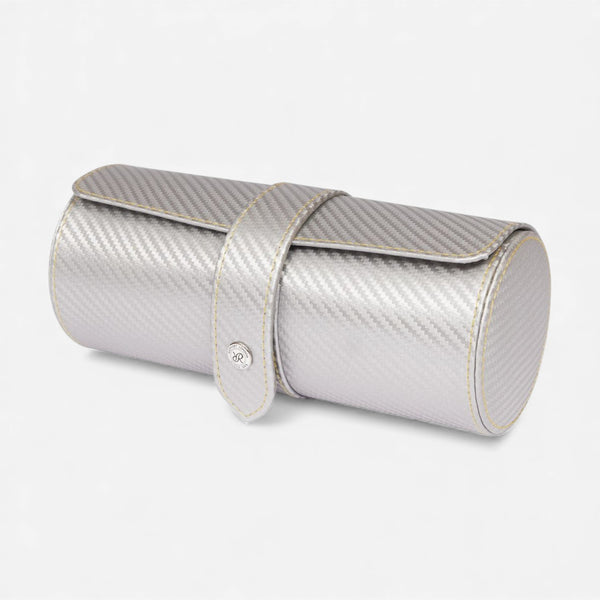 Rapport London Carbon Silver Carbon Fibre Three Watch Roll D353
