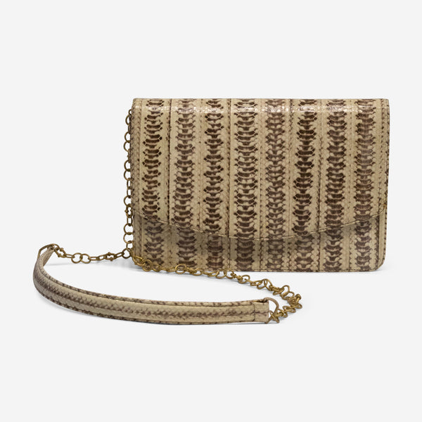 Armenta Natural Python Leather Mid-size Grey & White Crossbody Clutch 07098