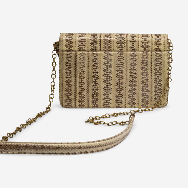 Armenta Natural Python Leather Mid-size Grey & White Crossbody Clutch 07098