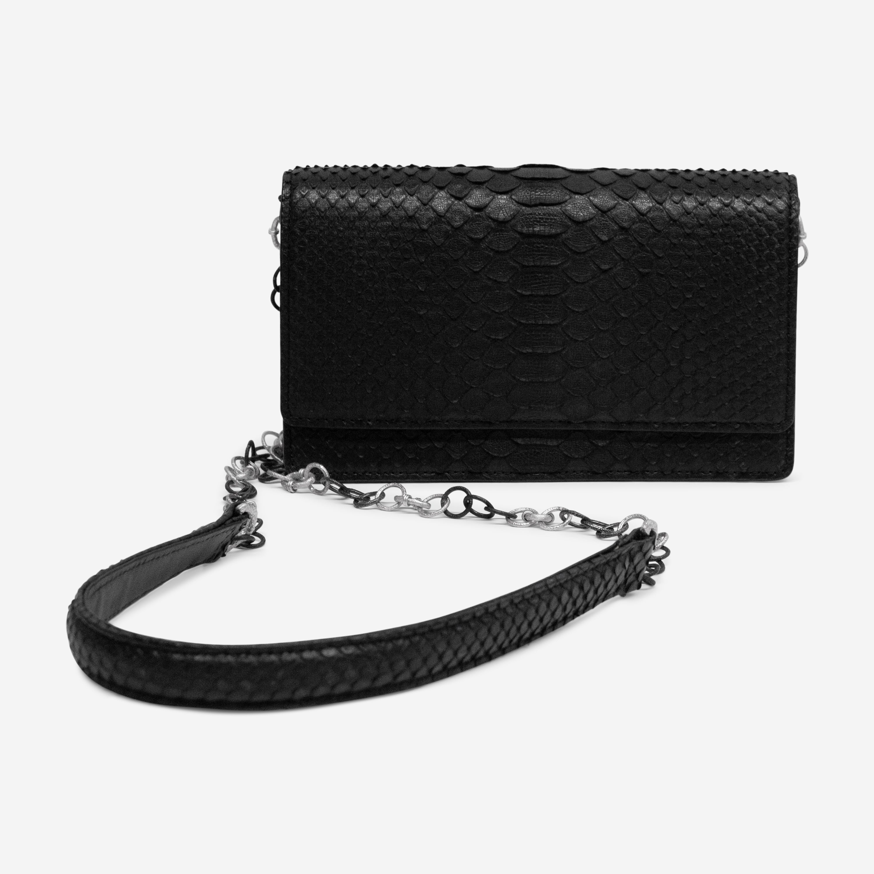 Armenta Black Waxed Python Leather Chained Clutch 11298 - THE SOLIST