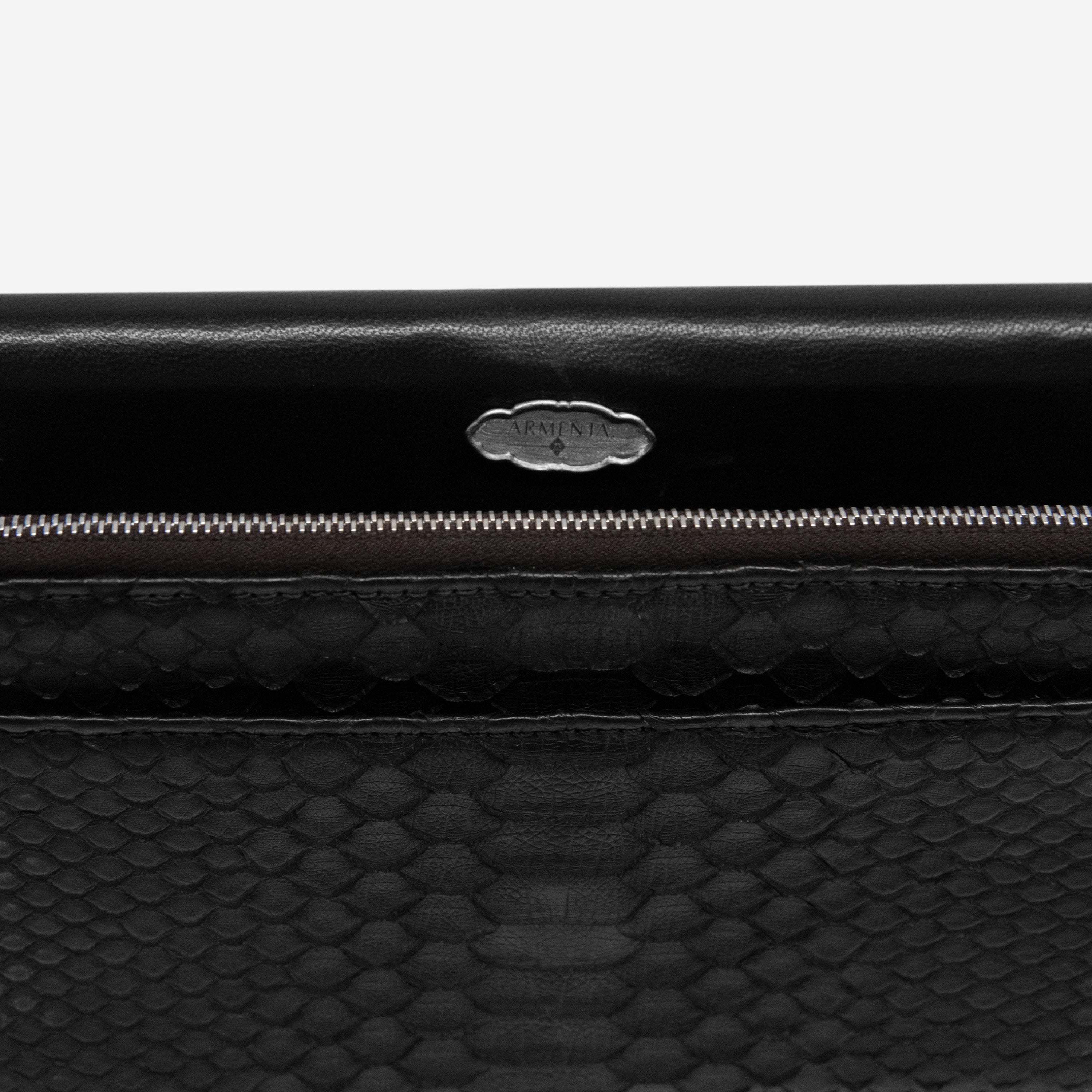 Armenta Black Waxed Python Leather Chained Clutch 11298 - THE SOLIST