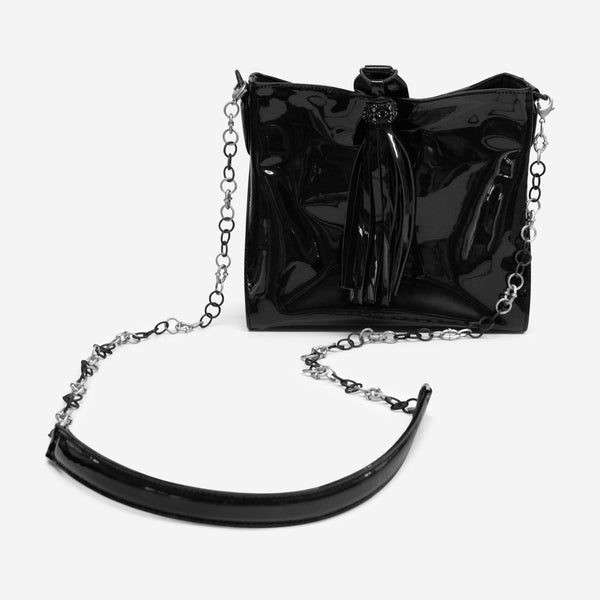 Armenta Black Patent Leather Mini Crossbody Hobo Bag 11261