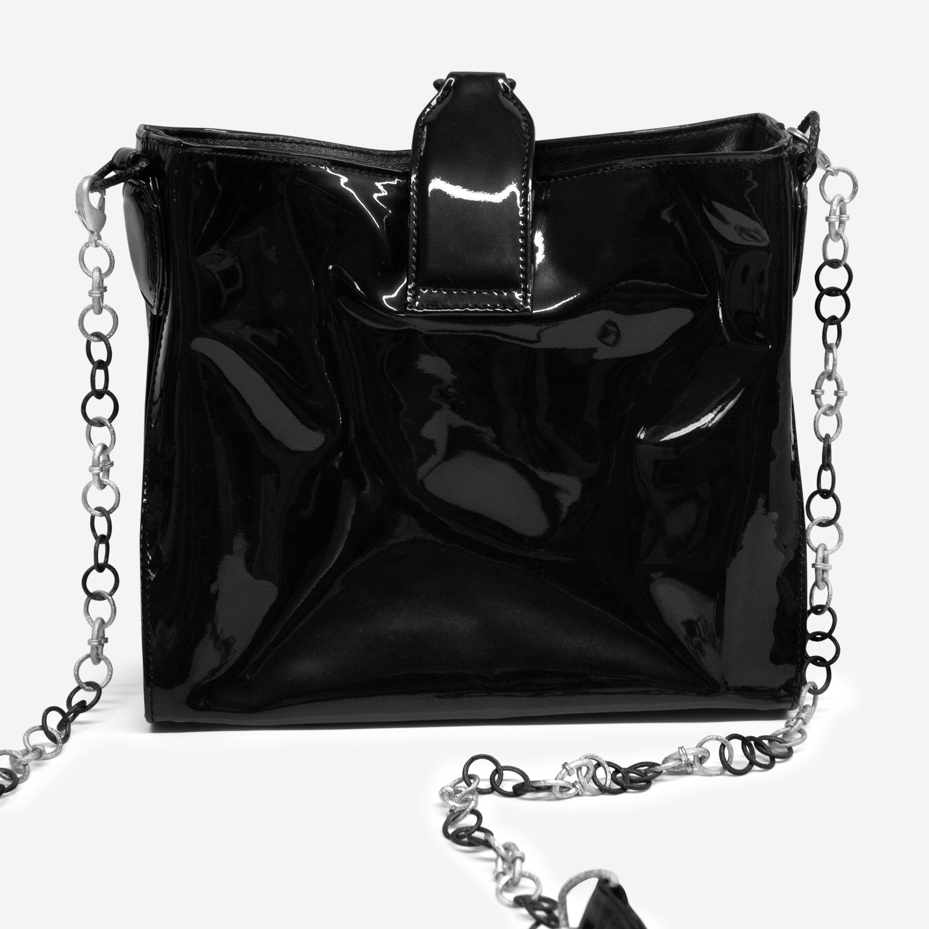Armenta Black Patent Leather Mini Crossbody Hobo Bag 11261 - THE SOLIST