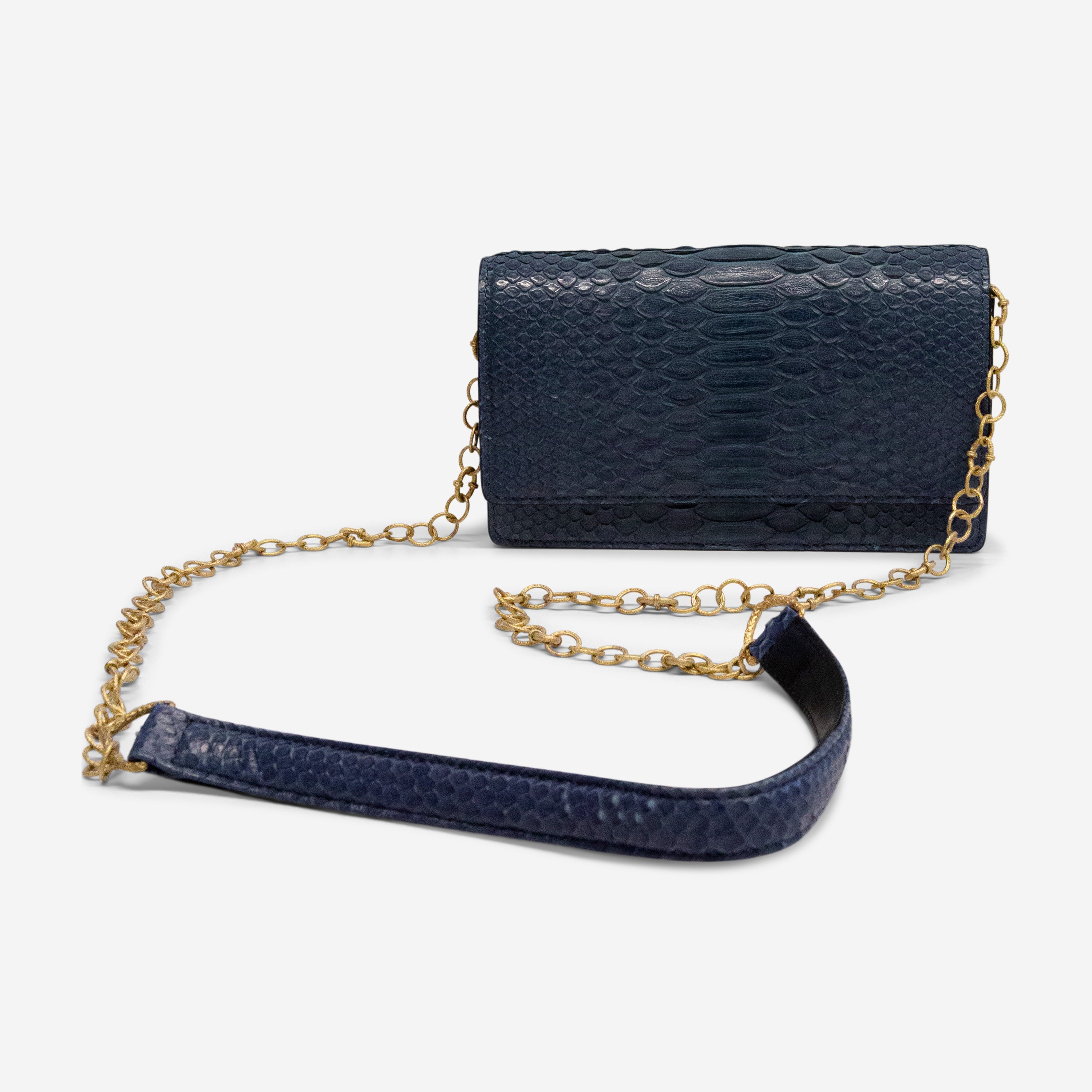 Armenta Blue Python Leather Chained Clutch 20986 - THE SOLIST