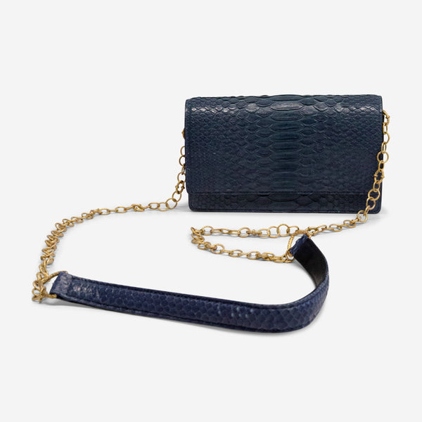 Armenta Blue Python Leather Chained Clutch 20986