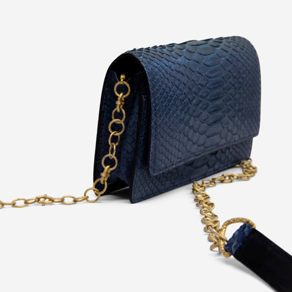 Armenta Blue Python Leather Chained Clutch 20986