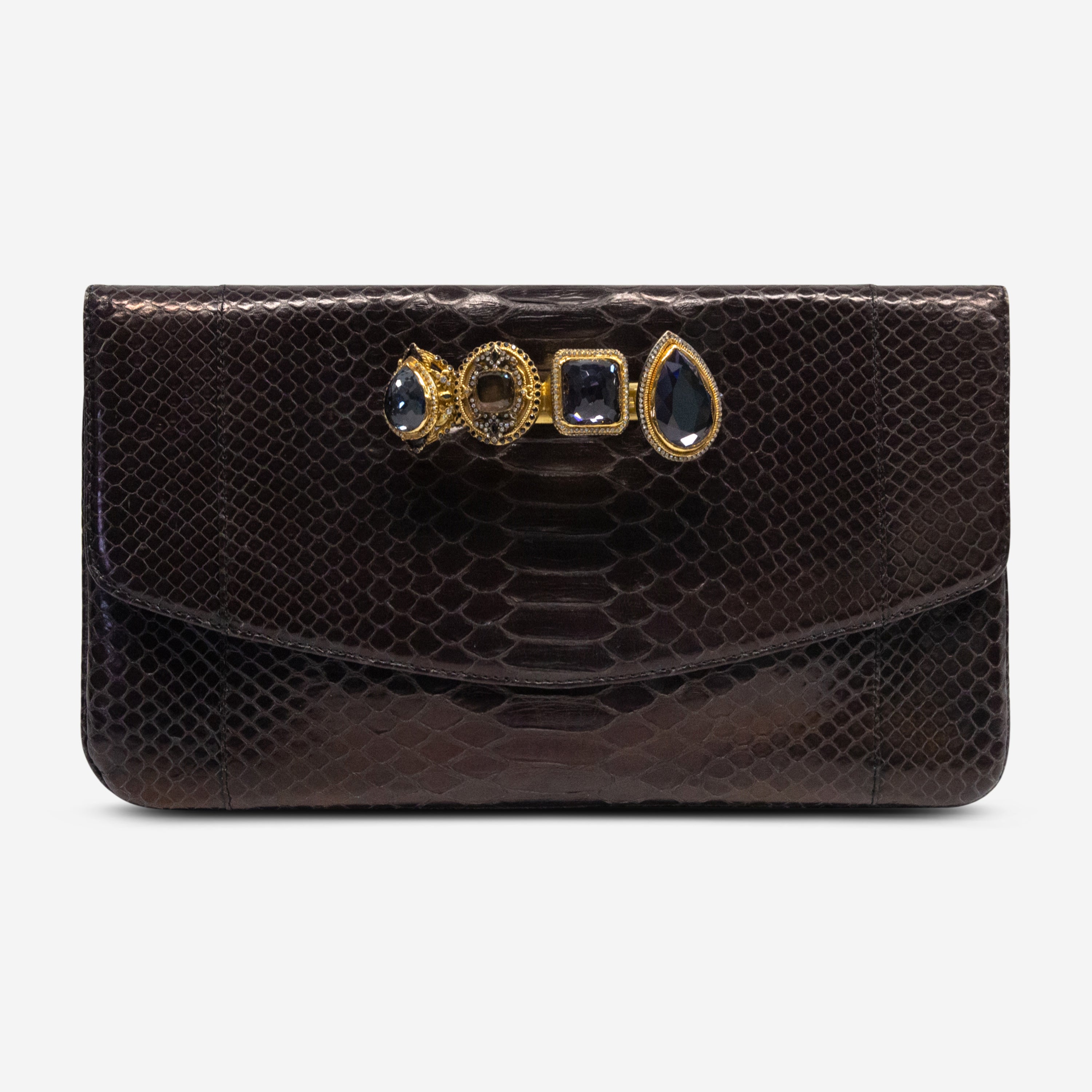Armenta Grey Glazed Python Leather Flat Clutch 05697 - THE SOLIST