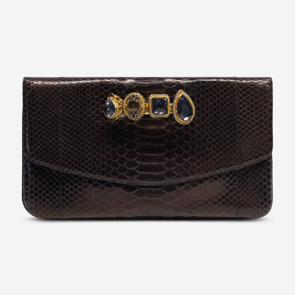 Armenta Grey Glazed Python Leather Flat Clutch 05697 - THE SOLIST