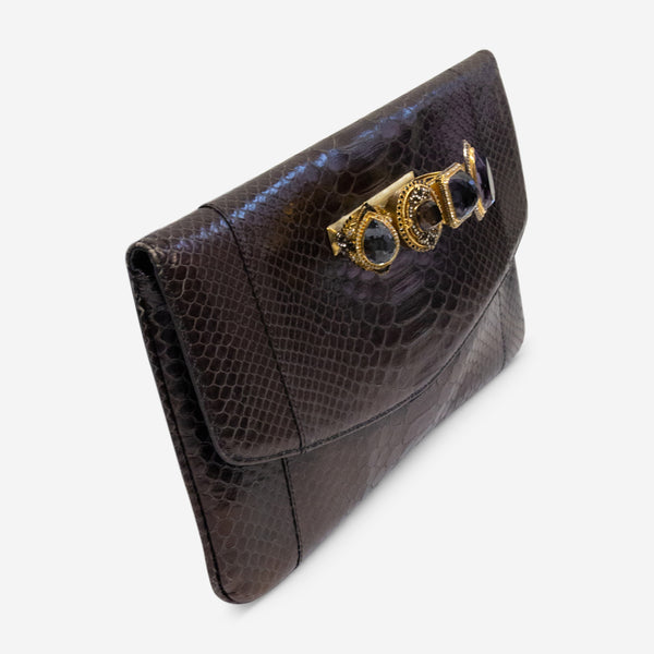 Armenta Grey Glazed Python Leather Flat Clutch 05697 - THE SOLIST