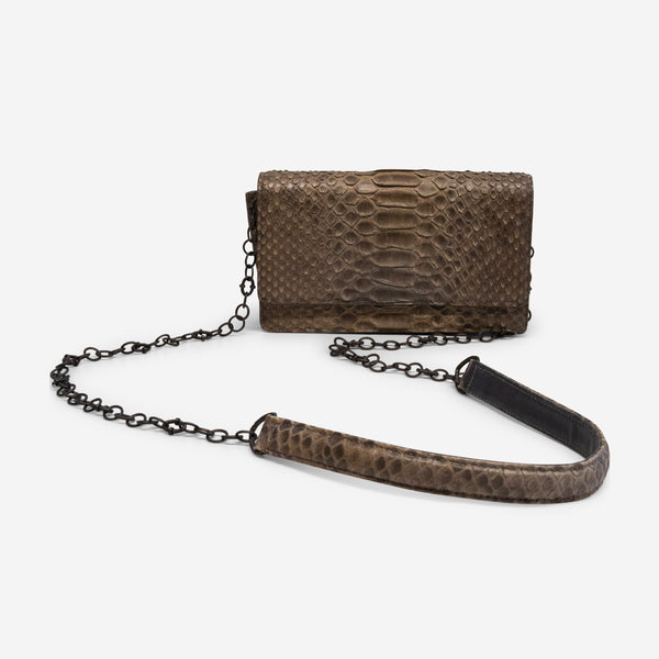 Armenta Natural Grey Python Leather Chained Clutch 12892