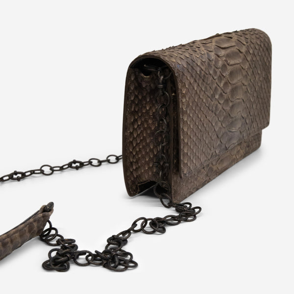 Armenta Natural Grey Python Leather Chained Clutch 12892