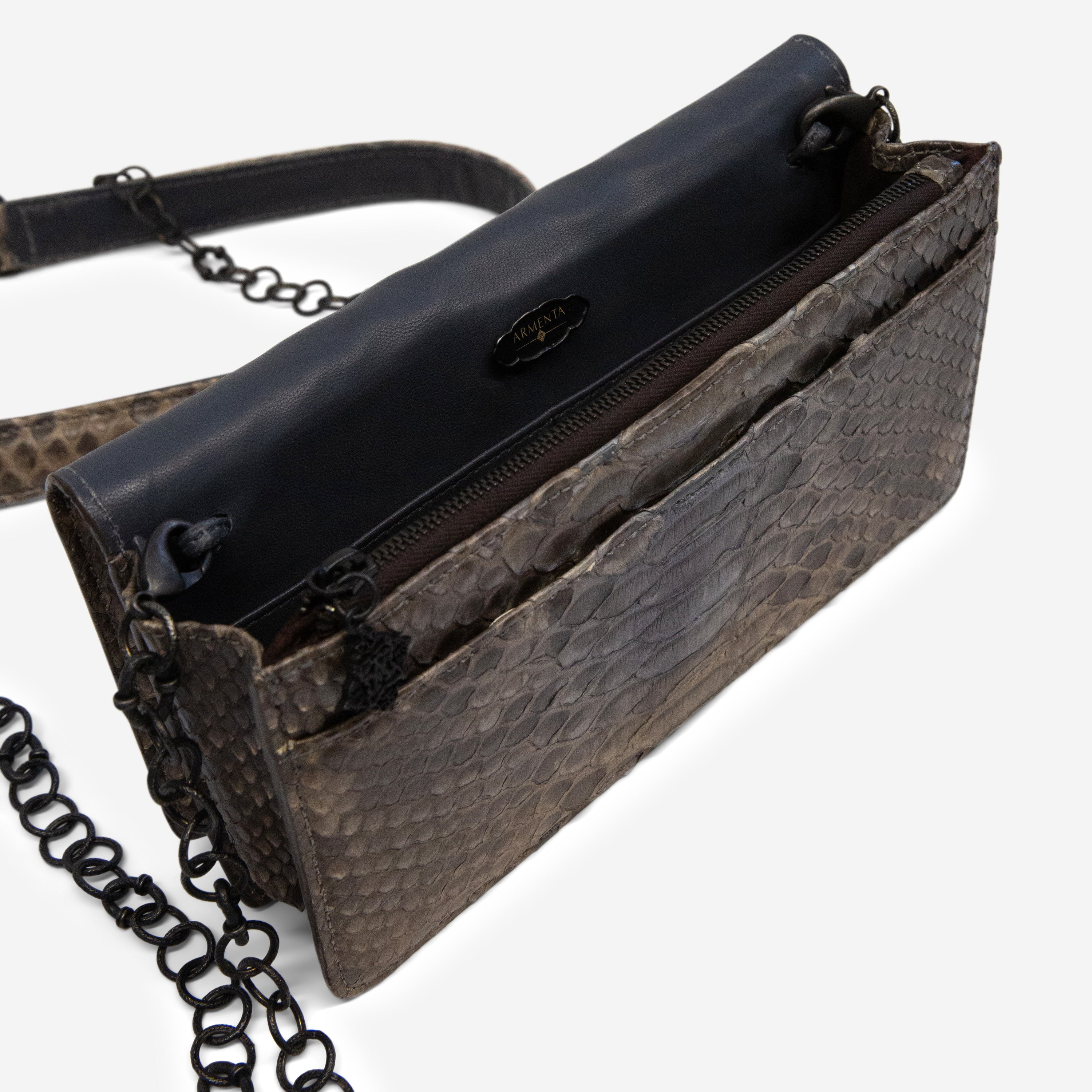 Armenta Natural Grey Python Leather Chained Clutch 12892 - THE SOLIST